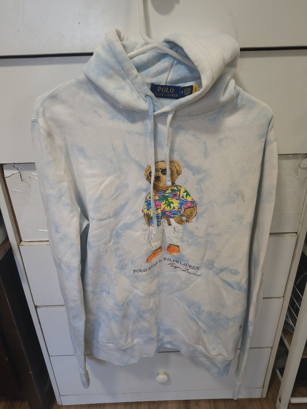 Polo Ralph Lauren Bear Tie-Dye Hoodie - Light Blue & White